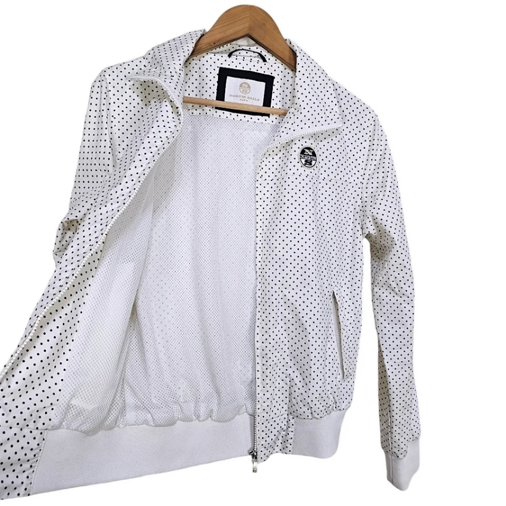 North Sails Zip Front Polka Dot Jacket White Black Size Medium Nautical Sailing